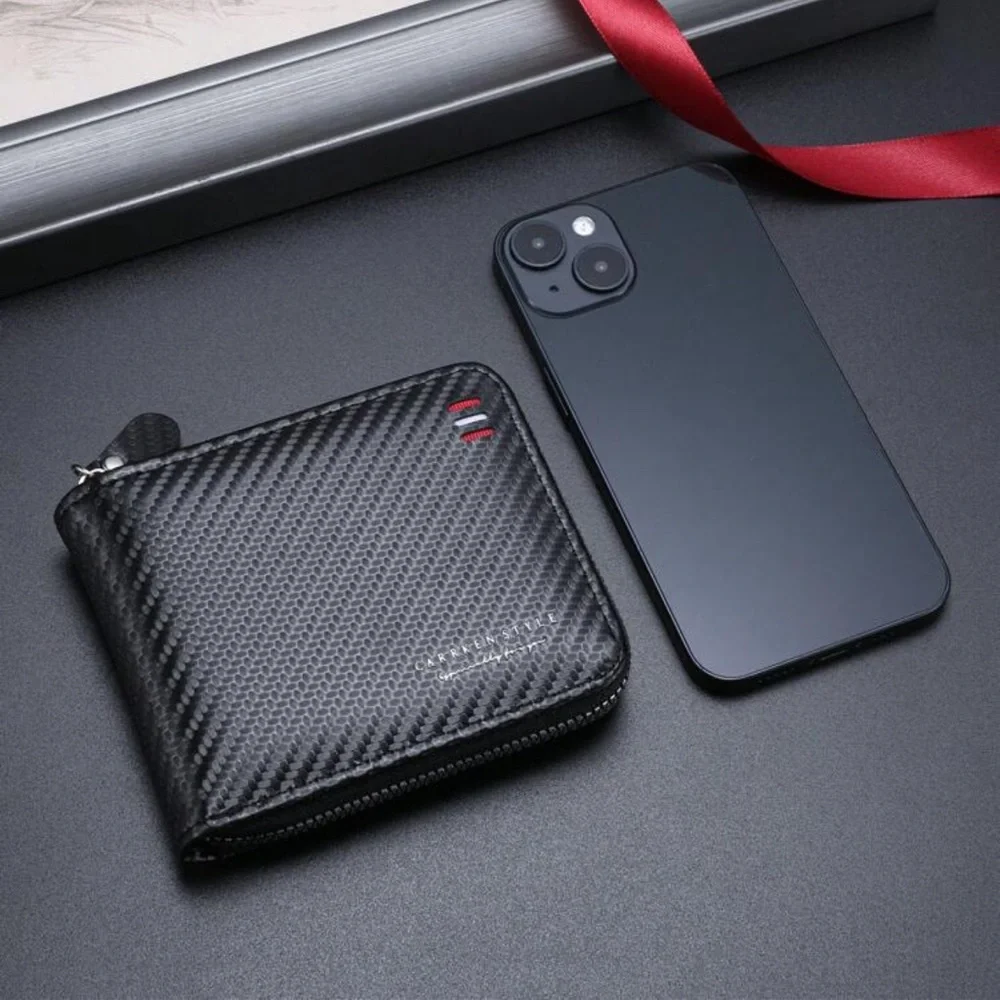 1pc New Fashion Carbon Fiber Men's Wallet, Casual Multi-Functional Wallet